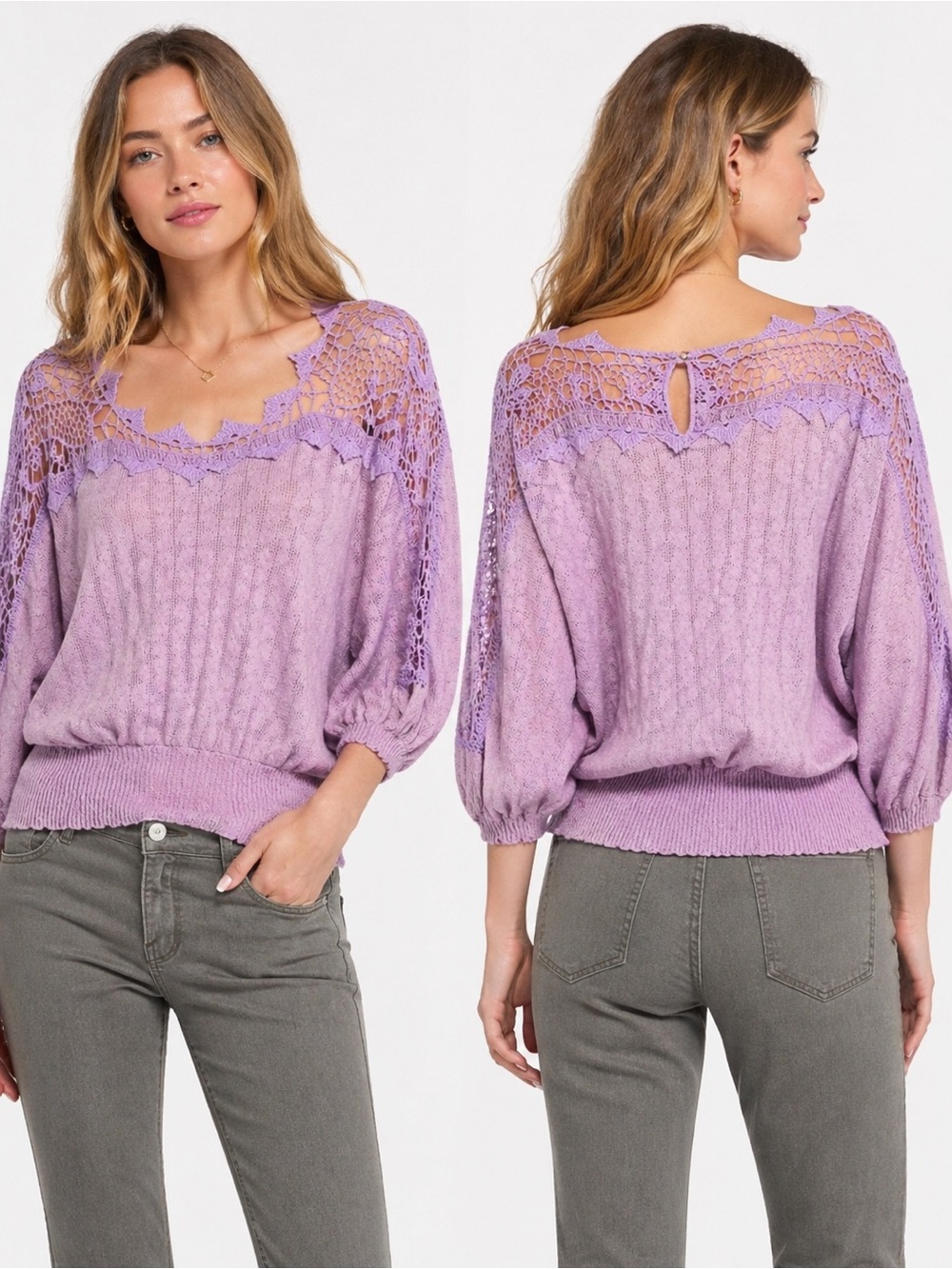 Free People Lavender Love Lace Peasant Sweater Crochet Boho Top Small NWT $168